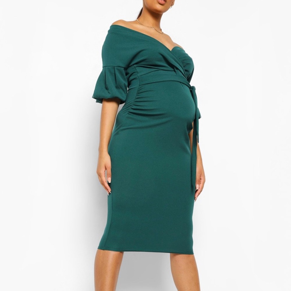 Boohoo Maternity Off Shoulder Wrap Dress